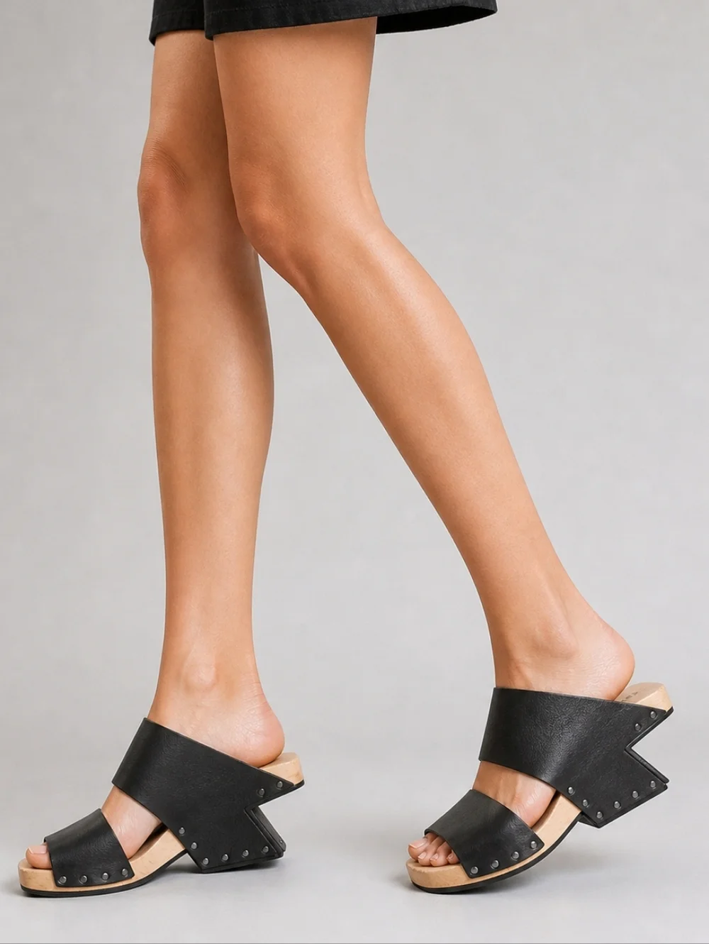 Trippen Bermuda Black Leather Wood Heel Slide Sandals Size 39 US 8 S4092 - Picture 3 of 11